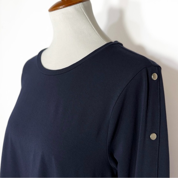 Chico’s Navy Blue Snap Button Long Sleeve Pima Cotton Knit Tunic Top Tee L - Picture 5 of 10
